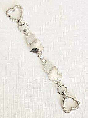Handbag Purse Chain Handle Strap Crossbody Extender Double Hearts - Silver Tone
